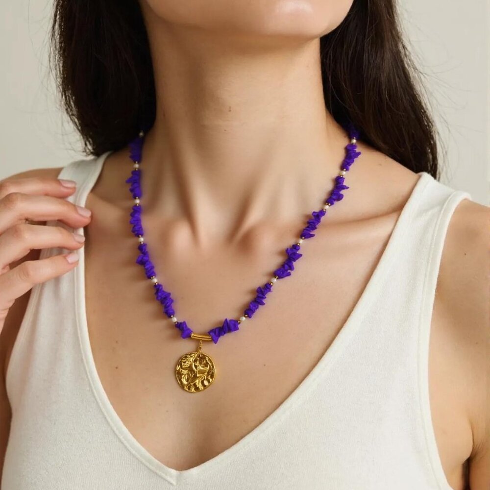 Vibrant Purple Gravel bead choker with Pearl accent